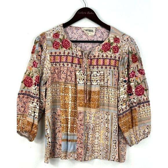 Savanna Jane Women S Floral Embroidered Peasant Top Blouse Boho Chic Cottagecore - Picture 2 of 12